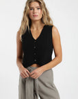 Polera mujer vest tejido negro - Frøens