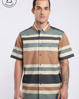 Camisa manga corta Texture Stripes camel - Frøens