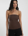 Blusa Strapless café - Lino - Frøens