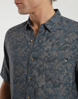 Camisa manga corta Tropical azul - Algodón orgánico