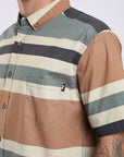Camisa manga corta Texture Stripes camel - Frøens