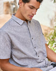 Camisa manga corta Líneas Flores taupe - Algodón orgánico - Frøens