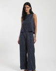 Pantalón mujer Docas print azul - Lino - Frøens