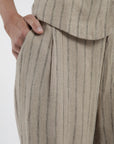 Pantalón mujer Docas rayas beige - Lino - Frøens
