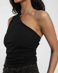 Polera mujer Drapeada negro - Algodón orgánico - Frøens