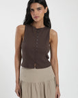 Polera mujer sin mangas Olympia café - Algodón orgánico