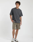 Polera manga corta hombre Oversize grafito - Algodón orgánico