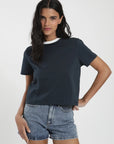 Polera mujer manga corta Round azul - Algodón orgánico - Frøens