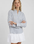 Blusa manga larga mujer basic rayas celeste Froens