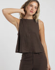 Blusa sin mangas caulle café Froens