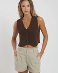 Blusa sin mangas Vest tejido café Froens