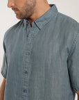 Camisa manga corta lino azul Froens