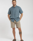 Camisa manga corta lino azul Froens