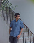 Camisa manga corta lino azul Froens