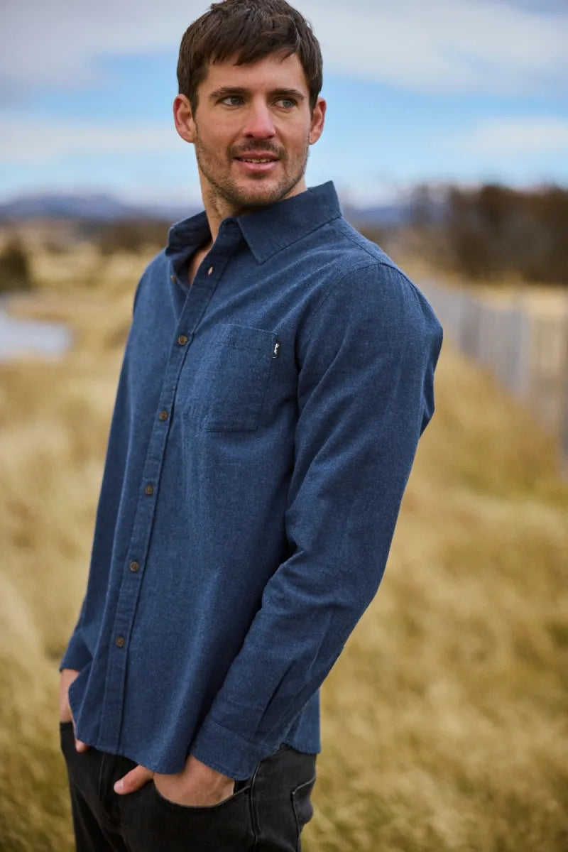 Camisa manga larga hombre Franela azul Algodón orgánico – Froens