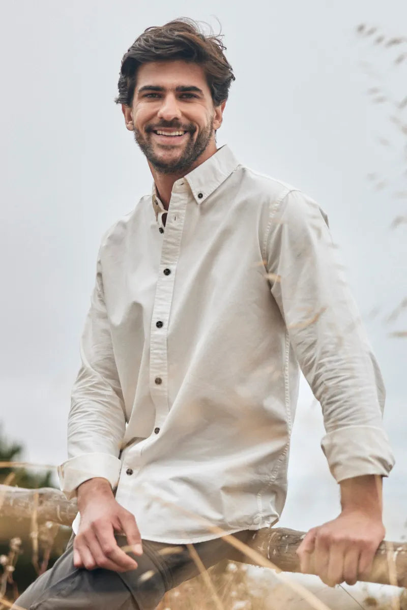 Camisa manga larga Sarga blanco- Algodón orgánico