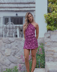 Falda corta mujer amarra flores burdeo Froens