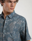 Camisa manga corta Flores azul - Viscosa