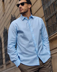 Label - Camisa manga larga non iron celeste