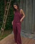 Pantalón mujer docas rombos burdeo