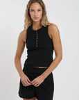 Polera sin mangas mujer Botones negro Froens