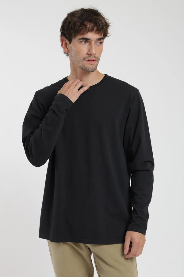 Polera manga larga hombre Plain heavy negro
