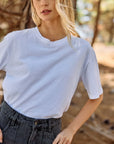 Polera manga corta mujer lino blanco - Frøens