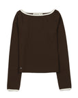 Polera manga larga mujer Cuello bote café