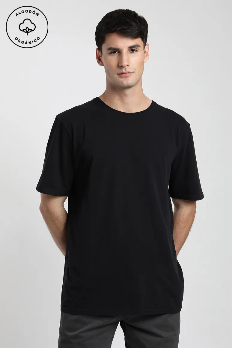 Polera manga corta hombre Plain negro Algodon organico