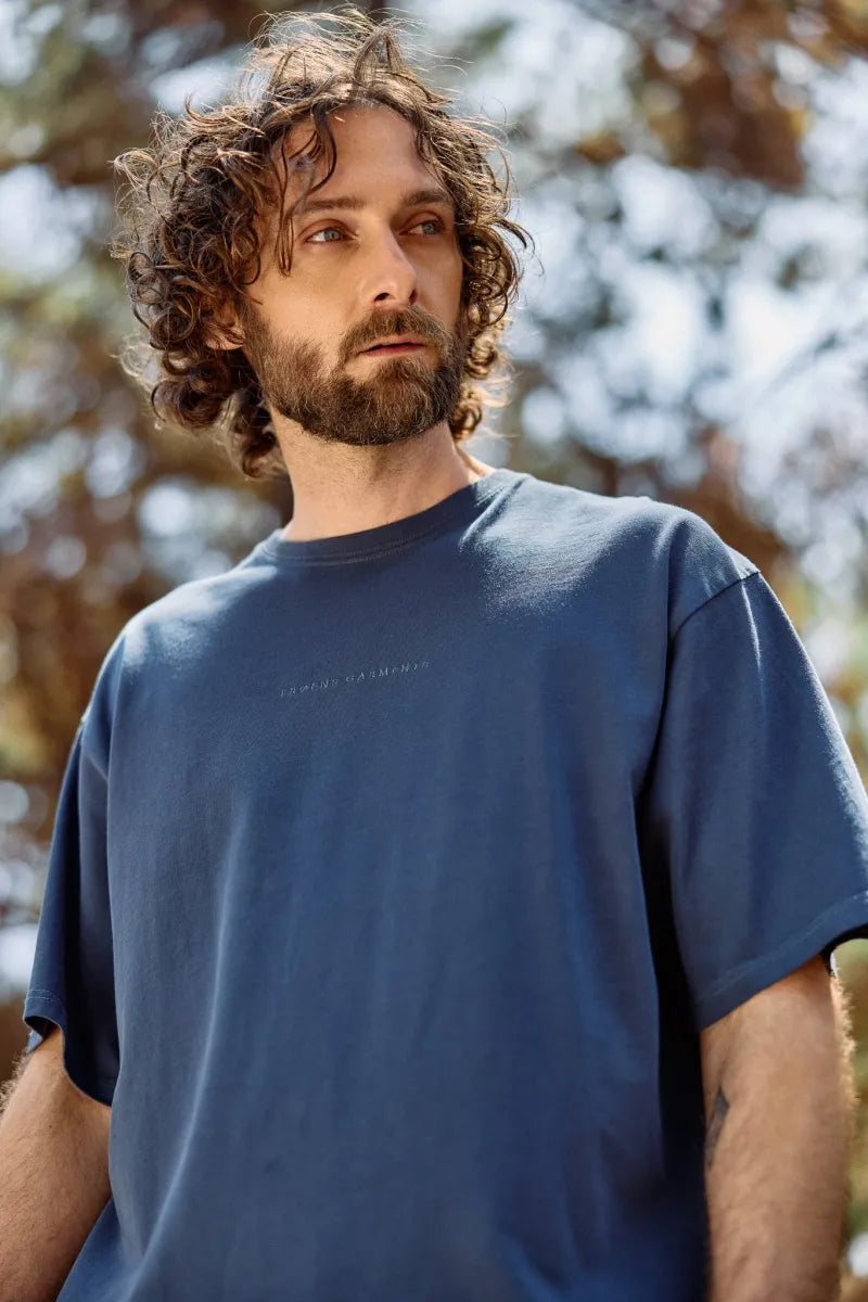 Polera manga corta hombre Oversize azul Algodón orgánico