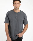 Polera manga corta hombre Mao grafito - Algodón orgánico