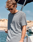 Polera manga corta hombre Rayas Tejida azul - Lino - Frøens