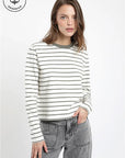 Polera manga larga mujer Rayas Azucena heavyweight verde - Algodón orgánico