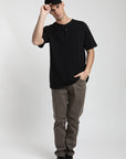 Polera manga corta hombre Mao negro - Algodón orgánico slub - Frøens