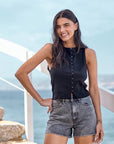 Polera mujer sin mangas Olympia negro - Algodón orgánico - Frøens