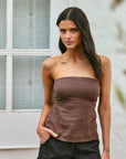 Blusa Strapless café - Lino - Frøens