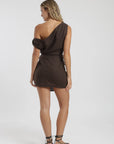 Vestido corto asimétrico café Froens