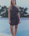 Vestido corto asimétrico café Froens
