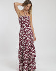 Vestido largo vuelos flores burdeo Froens