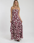 Vestido largo vuelos flores burdeo Froens