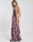 Vestido largo vuelos flores burdeo Froens