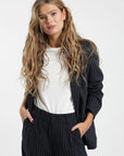 Chaqueta mujer blazer Alondra stripes azul - Lino - Frøens