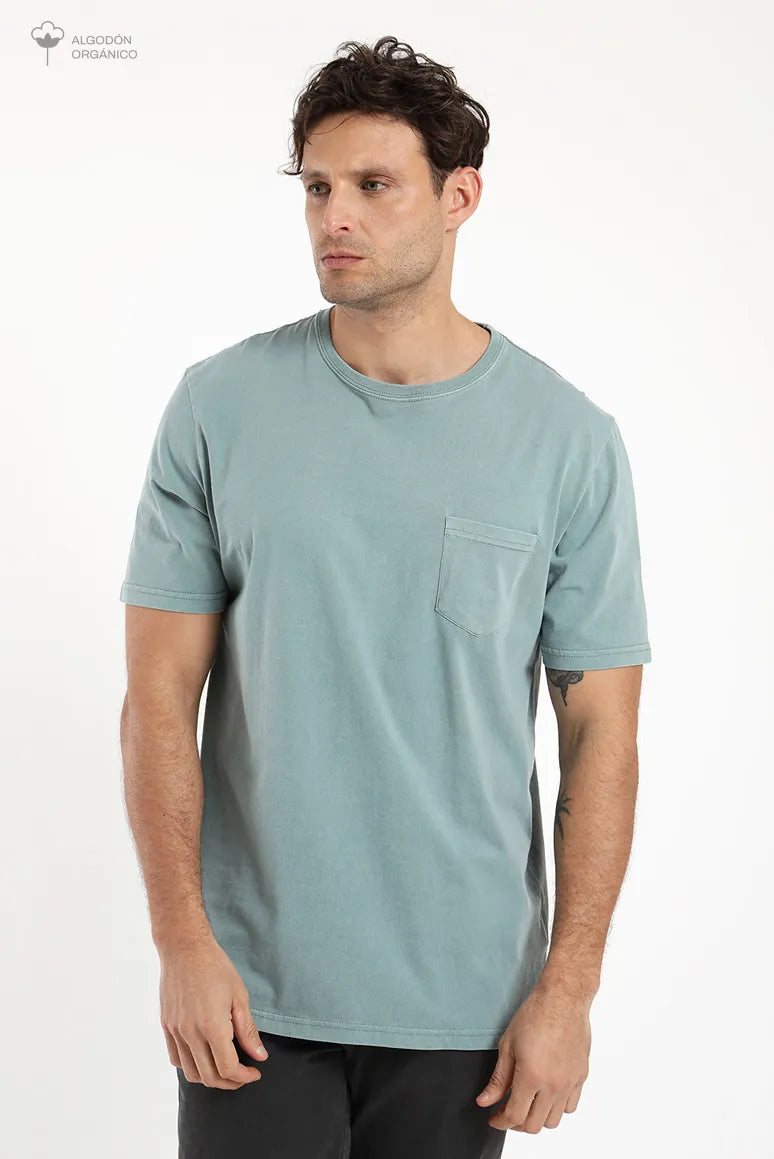 Polera manga corta hombre Bolsillo petróleo - Algodón orgánico - Frøens