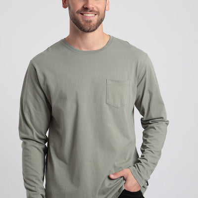 Polera manga larga hombre Bolsillo verde - Algodón orgánico