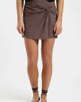 Falda corta Nudo café - Lino