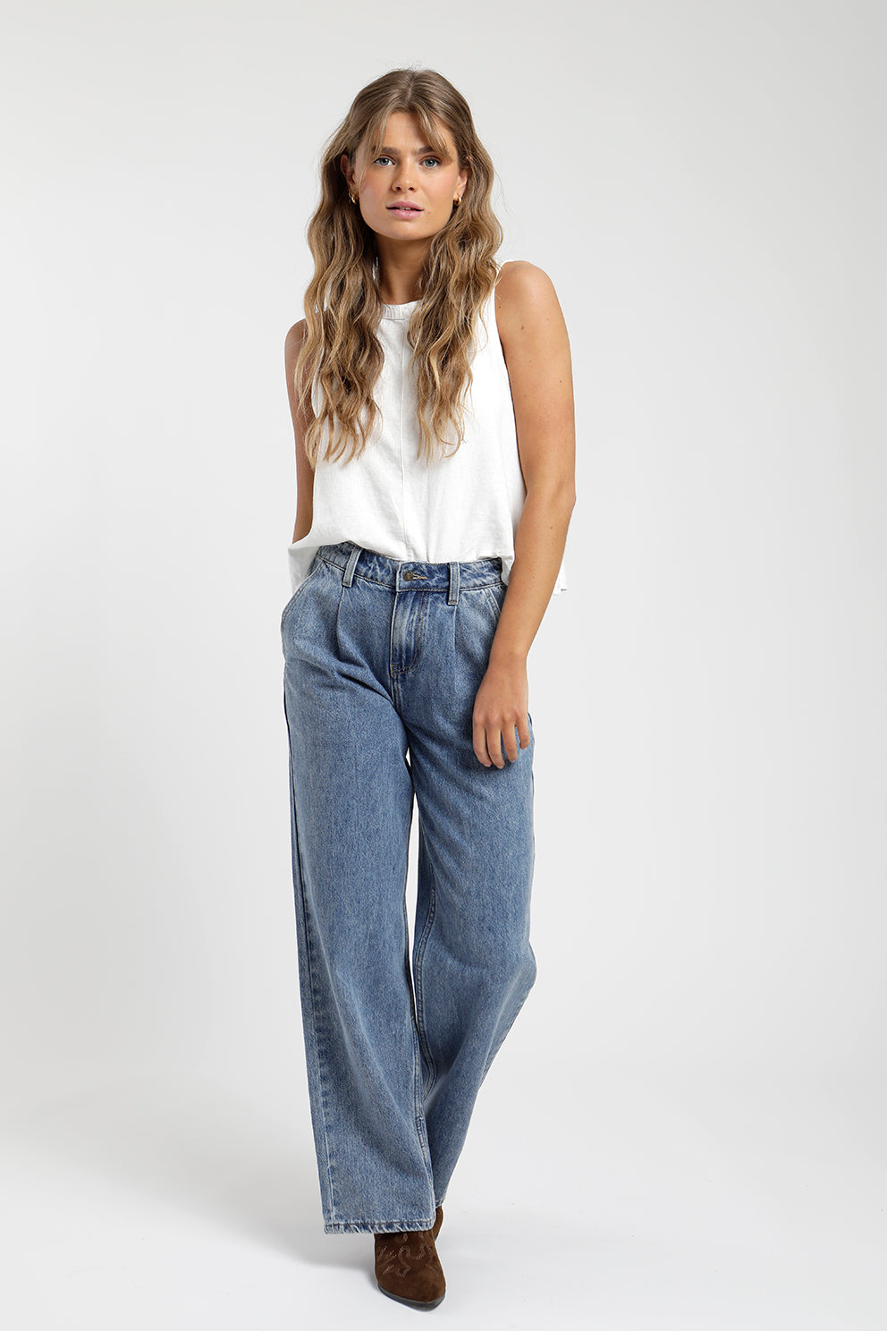 Wide Leg Pantalones De Mezclilla Con Pinzas Jeans Mujer Pinzas Celeste