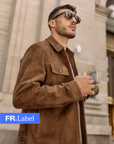 Label - Chaqueta hombre Cuero Gamuza café