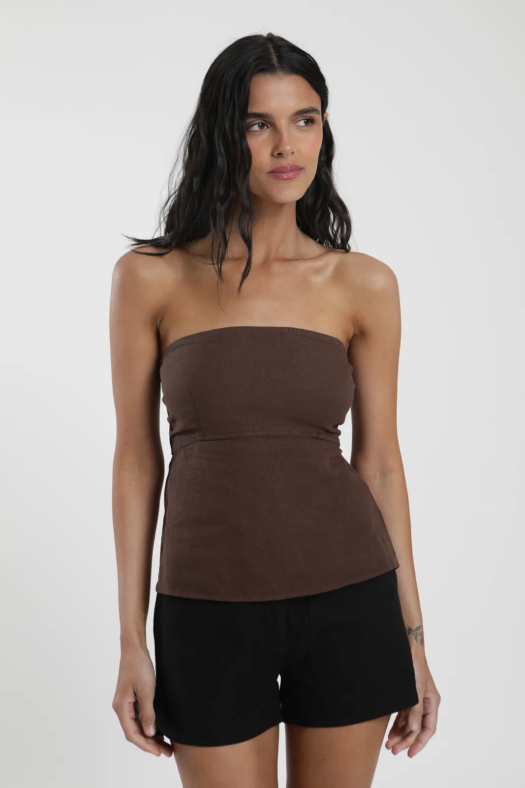 Blusa strapless café - XS