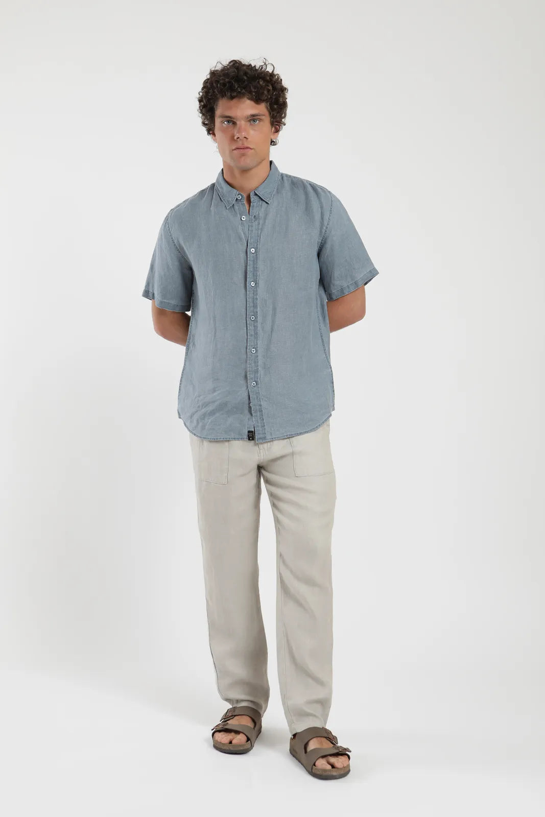 Camisa manga corta azul - Lino