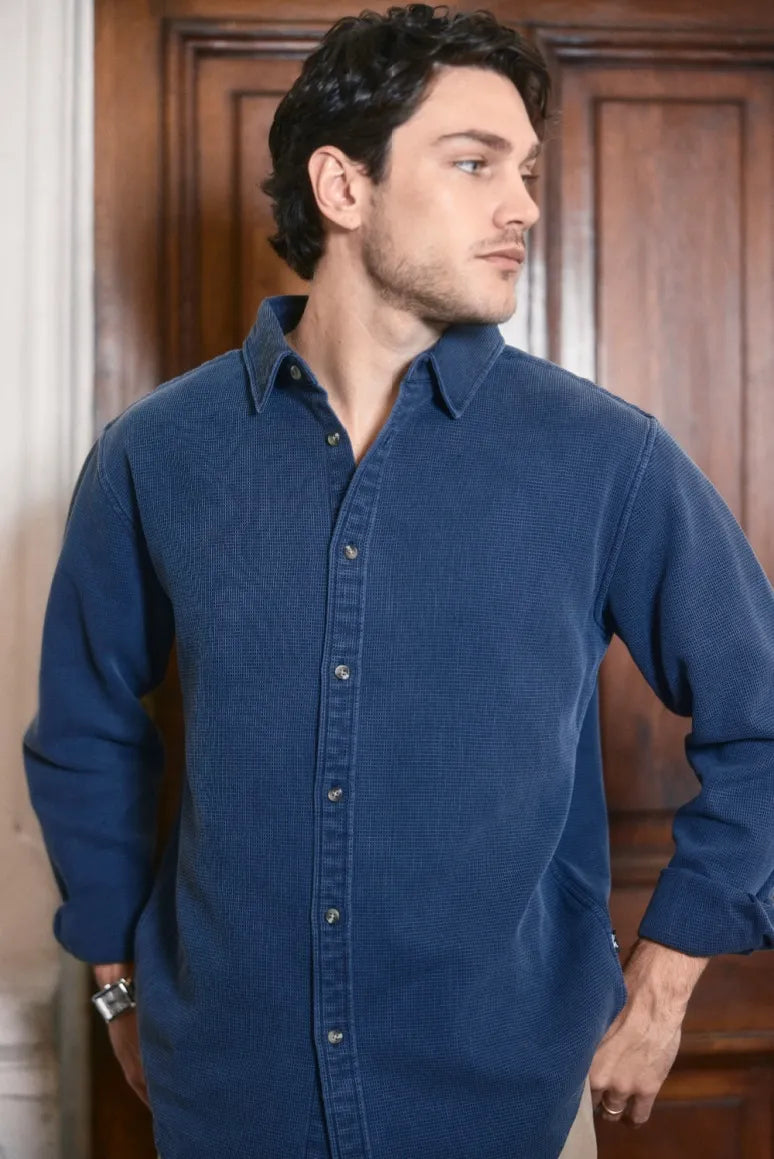 Camisa manga larga Waffle azul - S
